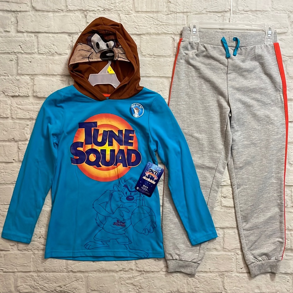 Space Jam 2 Piece Boys Tune Squad Tazmanian Devil Hoodie Pants Outfit Set Size 8